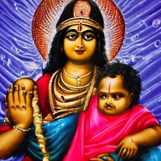 Prompt: ma kali holding a baby and looking at it lovingly 