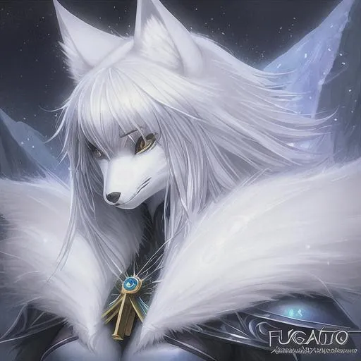 Prompt: arctic fox woman wizard, fursona, furry art, anthro, detailed armor, detailed fur, anime key visual, portrait, makoto shinkai