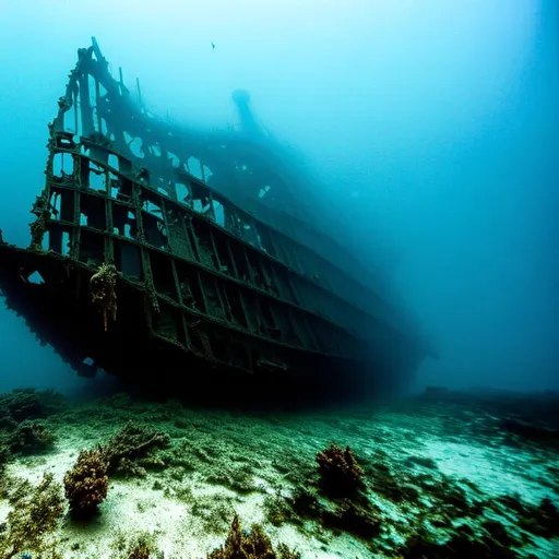 Prompt: ghost ship wreck, sea, mist, dark, highly detailed,