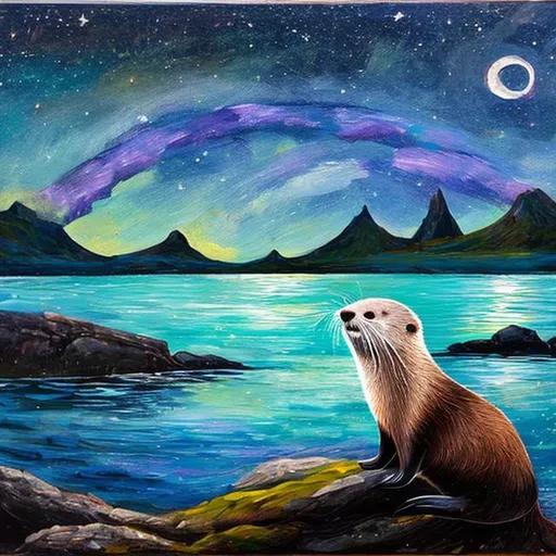 Prompt:  a otter. it has to be clear and bold. and it has to be night with stars and a moon in the Skye 