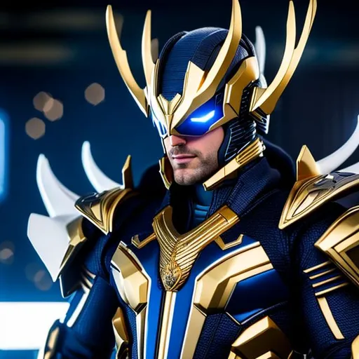 Prompt: High-resolution hyperrealistic photo of stryfe nathan-summers merged with sentry robert-reynolds, photorealistic, gold and blue and silver highly detailed, uhd, hdr, 64k