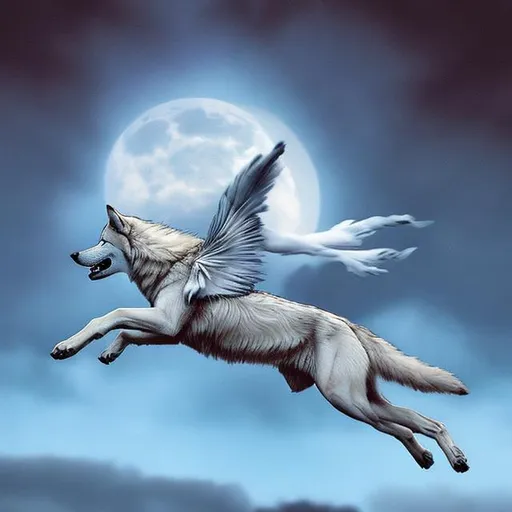 Prompt: Wolf flying