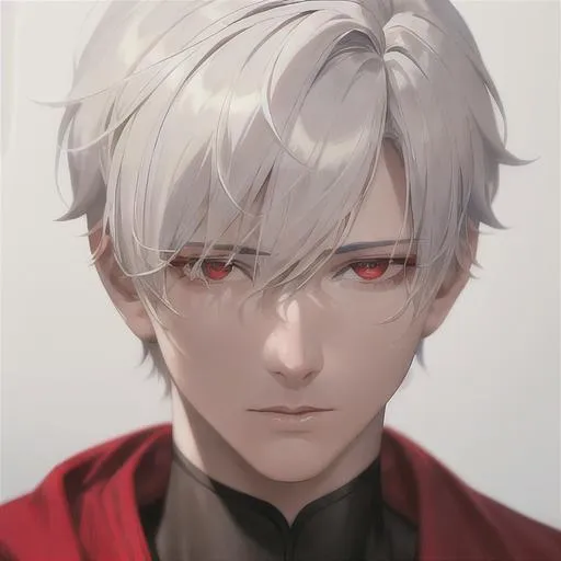 Prompt: "A close-up photo of a handsome boy, short white hair, red eyes, wearing kings robe, in hyperrealistic detail, with a slight hint of loneliness in his eyes. His face is the center of attention, with a sense of allure and mystery that draws the viewer in, but his eyes are also slightly downcast, as if a sense of loneliness is lingering in his thoughts. The detailing of his face is stunning, with every pore, freckle, and line rendered in vivid detail, but the image also captures the subtle emotions of loneliness that might lie beneath his surface."