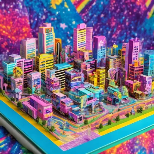 Prompt: Lisa frank style city diorama