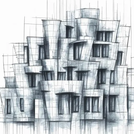 Prompt: artistic architect sketch inspired by architect Frank Gehry minimalist layouts