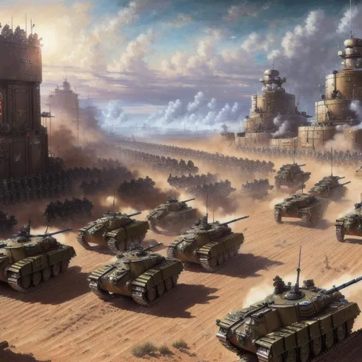 Prompt: A hyper-detailed oil painting of a military unit, fighting on a battlefield (warhammer40k), hyper detailed faces, hyper-detailed scene, bright lighting, 8k resolution, perfect composition, super detailed, 8k, high quality, sharp focus, intricate detail, full view