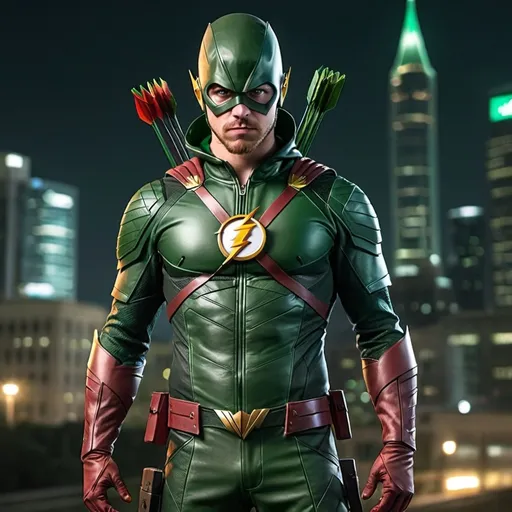 Prompt: Mix between The Flash and Green Arrow and make it full body and real life 
