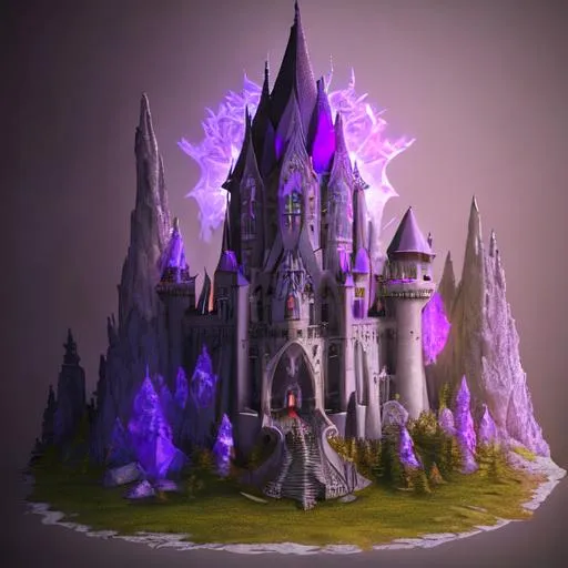 Prompt: volumetric lighting, occlusion, Unreal Engine 5 128K UHD Octane, fractal, gray headed wizard purple and gold hat 1800 architectural style painting with spirts and a crystal orb for spirit work in a smoky mystic room in a castle tower overlooking a vast magical forest in soft hues with dark light and shadow 