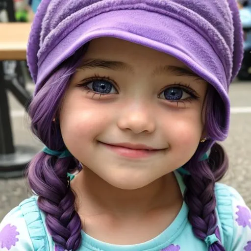 Prompt: little girl wearing purple, facial closeup