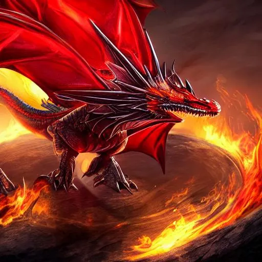 Prompt: fire breathing dragon with a red crown on his head
