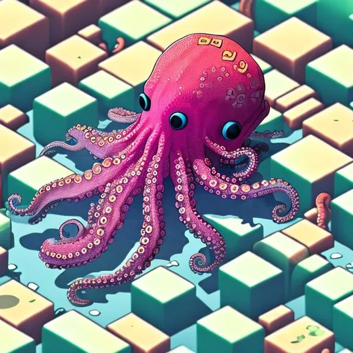 Prompt: isometric octopus made out of cubes