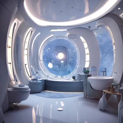 Prompt: Close caption of a Space creaft living apartment pod for one person. Bathroom.