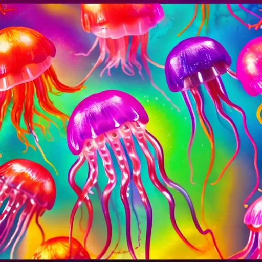 Prompt: Miniature jellyfish in the style of Lisa frank