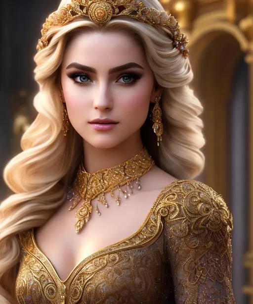 Prompt: create most beautiful fictional female princes in palace, extremely, detailed environment, detailed background, intricate, detailed skin, natural colors , professionally color graded, photorealism, 8k, moody lighting