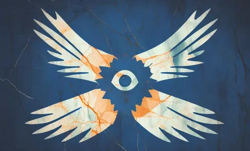 Prompt: flag, four wings, abstract eye in center, background glowing orange cracks