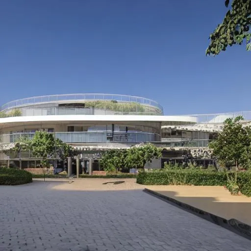 Prompt: Modern neo classique inspired university campus Congolese architecture with precolonial congolese art inspiration and Congolese minerals, volumetric natural light, ultra realistic, vray,  hd