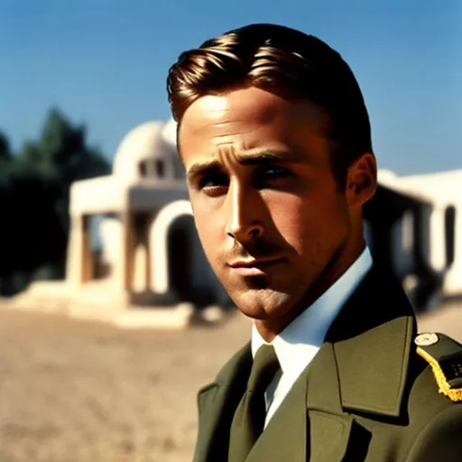 Prompt: Ryan Gosling as a Greek Soldier