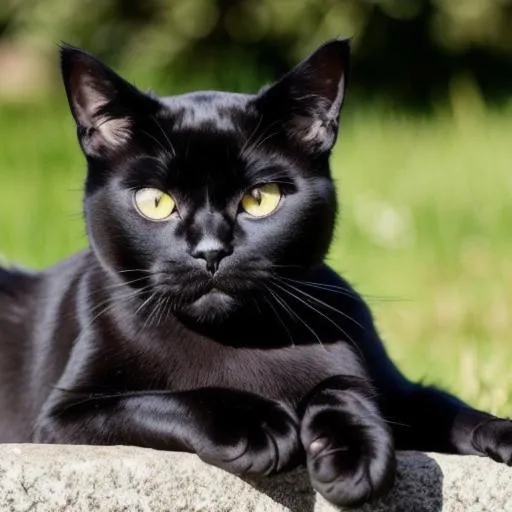 Prompt: A beautiful black cat bask in the sun