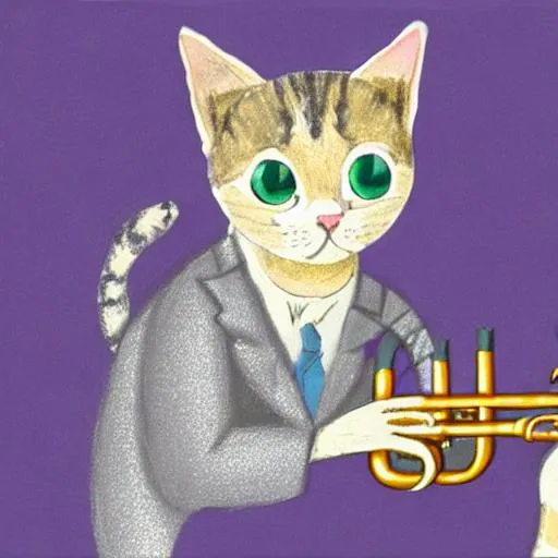 Prompt: pastel illustration of cat playing trumpet
