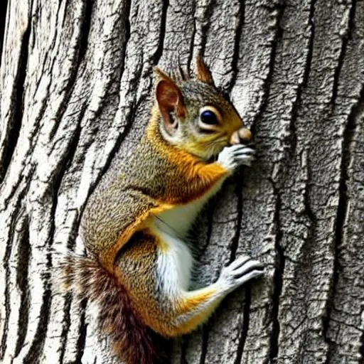 A baby squirrel on mom’s back, they are running down... OpenArt
