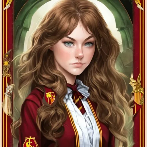 brown-haired, green-eyed beautiful woman as a Gryffi... | OpenArt