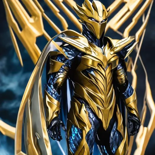 Prompt: Savitar the god of speed gold suit all colors crystal on his armor
