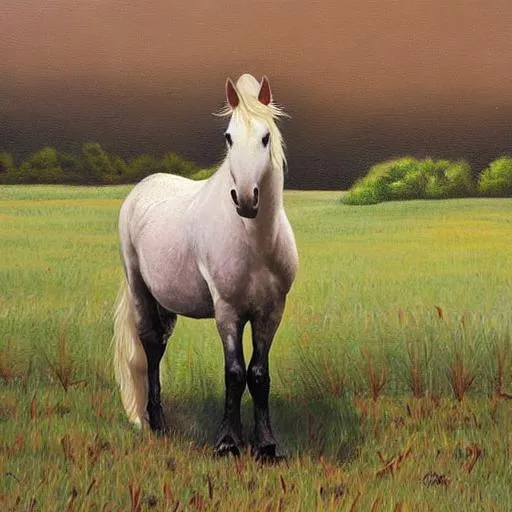 Prompt: horse on a farm realistic painting





