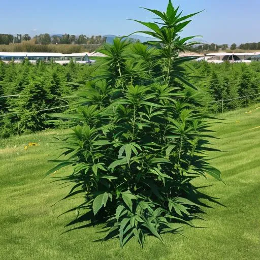 Prompt: huge mature cannabis plants growing 12 ft tall island grow