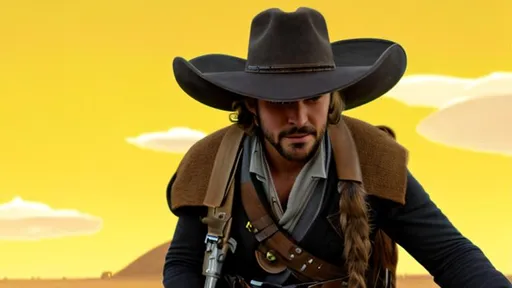 Prompt: Art Cowboy Western Style, carring pistol Colt Single Action in hands 4K, Star Wars art style, background Tatooine from Star Wars Film.
Hyperdetailed photorealism, 

Style, blond moustache, gray breastplate, leather shoulder.
 
