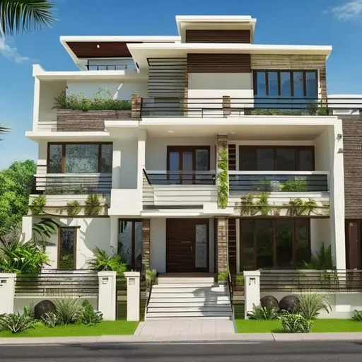 Prompt: create me a 10  two storey modern luxurious house that fits in Hawaiian style that is realistic