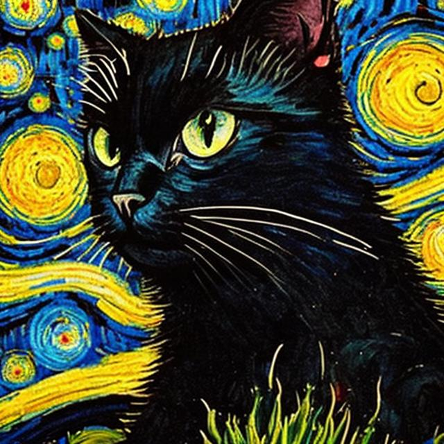 Black Cat In The Style Of Van Goghs Starry Night Openart