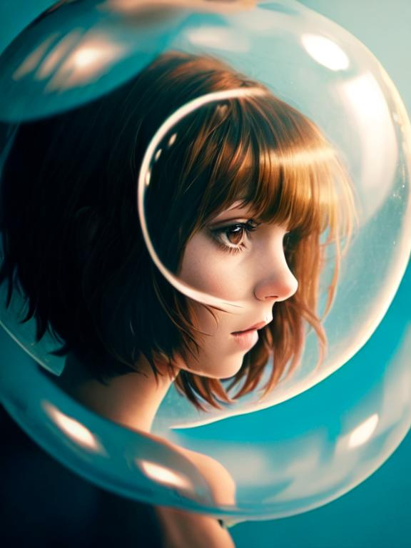 A Girl with pixie brown hair cut trapped in a bubble... | OpenArt