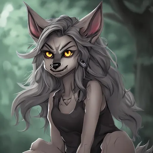 Prompt: a werewolf girl with ears and a tell