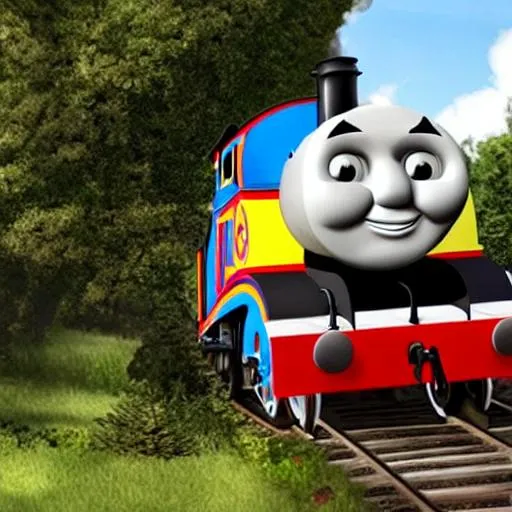 Prompt: Thomas the tank engine crashed into a tree
