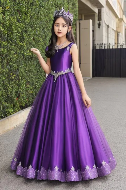 Girl 14yo, Queen purple dress, dress long, Queen crown,