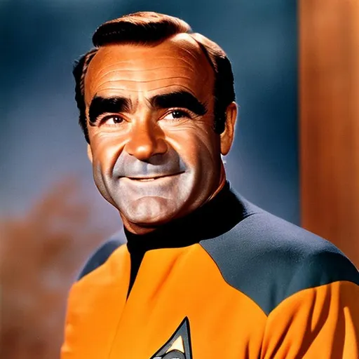 Prompt: A portrait of Jim Backus, wearing a Starfleet uniform, in the style of "Star Trek the Next Generation."