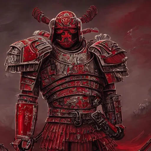 Prompt: a Blood Angel as a samurai warrior armoured, portrait, highly detailed, digital art, ambient light, dark atmosphere, detailed linework, cinematic, symmetrical, ink illustration, 8k, intricate background 