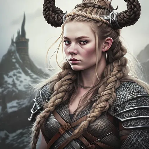 Prompt: Hyper detailed Viking queen with braided hair


