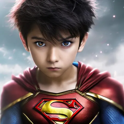 Prompt: Young boy, anime,superpower,superboy,superhero,teenage,cute,handsome boy,anime,8k,10years old,realistic,superhero red suit