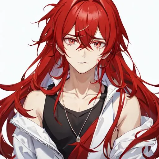 Prompt: Zerif 1male (Red side-swept hair covering his right eye) devastated, heartbroken, casual wear