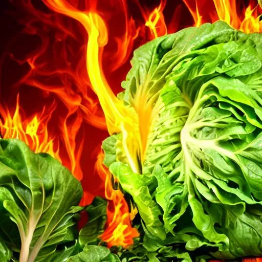 Prompt: lettuce on fire, anime
