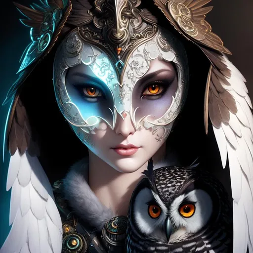 Prompt: photo of a Beautiful anthropomorphic Bird Woman Hybrid, owl woman, 16 k, ultra realistic, Octane render, volumetric lighting, shadow effect, insanely detailed and intricate, photorealistic, highly detailed, artstation by tom Bagshaw, WLOP, by artgerm