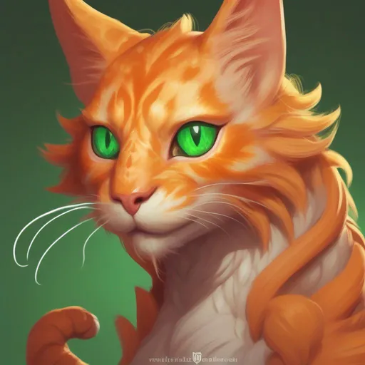 Prompt: dnd orange tabby cat dragon with green eyes