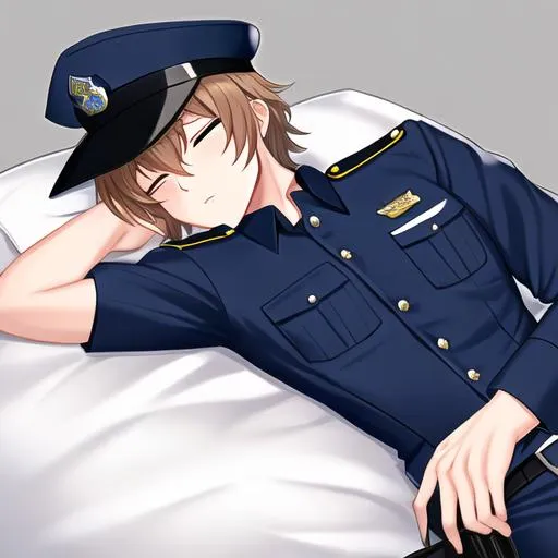 Prompt: Caleb as a police officer, sleeping