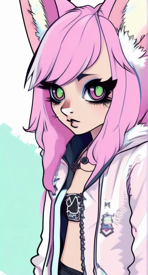 Prompt: pastel punk hair, pastel fennec fox, pastel eyes, chibi