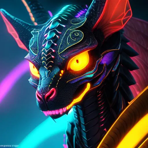 Portrait of a neon skeleton dragon with iridescent b...