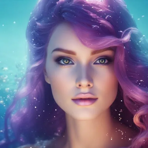 Prompt: a beautiful mermaid with pale skin and orange hair is swimming under the sea,  4k,  facial closeup



