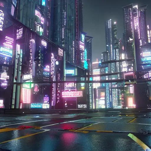 Hyper realistic cyberpunk business district, nightti... | OpenArt