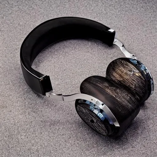 Prompt: A pair of top of the line wired open back headphones using different exotic materials from across the galaxy to create the headband and driver housing and rare stones to create the drivers.