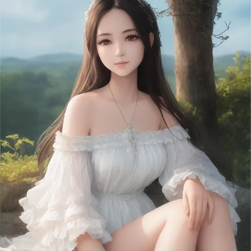 Prompt: 1 girl, masterpiece ultra realistic water color pastel mix, young body, detailed luxury pattern white off the shoulder linen blouse, black string knots, hyperdetailed black fluffy long hair, highly detailed brown eyes, beautiful highly detailed glossy lips, highly detailed bare feet, hyperdetailed soft skin,

looking from below, hopeful, happy, cheerful, soft smile,

sitting on tea hill, feet visible, mountain, mountain shrouded with cloud, flowers,

strong wind, sunshine, back light, studio lighting, cinematic light, soft light, symmetrical,

volumetric lighting maximalist photo illustration 64k, resolution high res intricately detailed complex,

masterpiece, oil painting, ultra realistic, sharp focus, digital painting, digital art, clean art, professional, colorful, colorful ambient, rich deep color, concept art, finely detailed, CGI winning award, highly realistic, UHD, HDR, 64K, RPG, WLOP, Greg Rutkowski, Makoto Shinkai, UHD render, HDR render, 3D render cinema 4D
